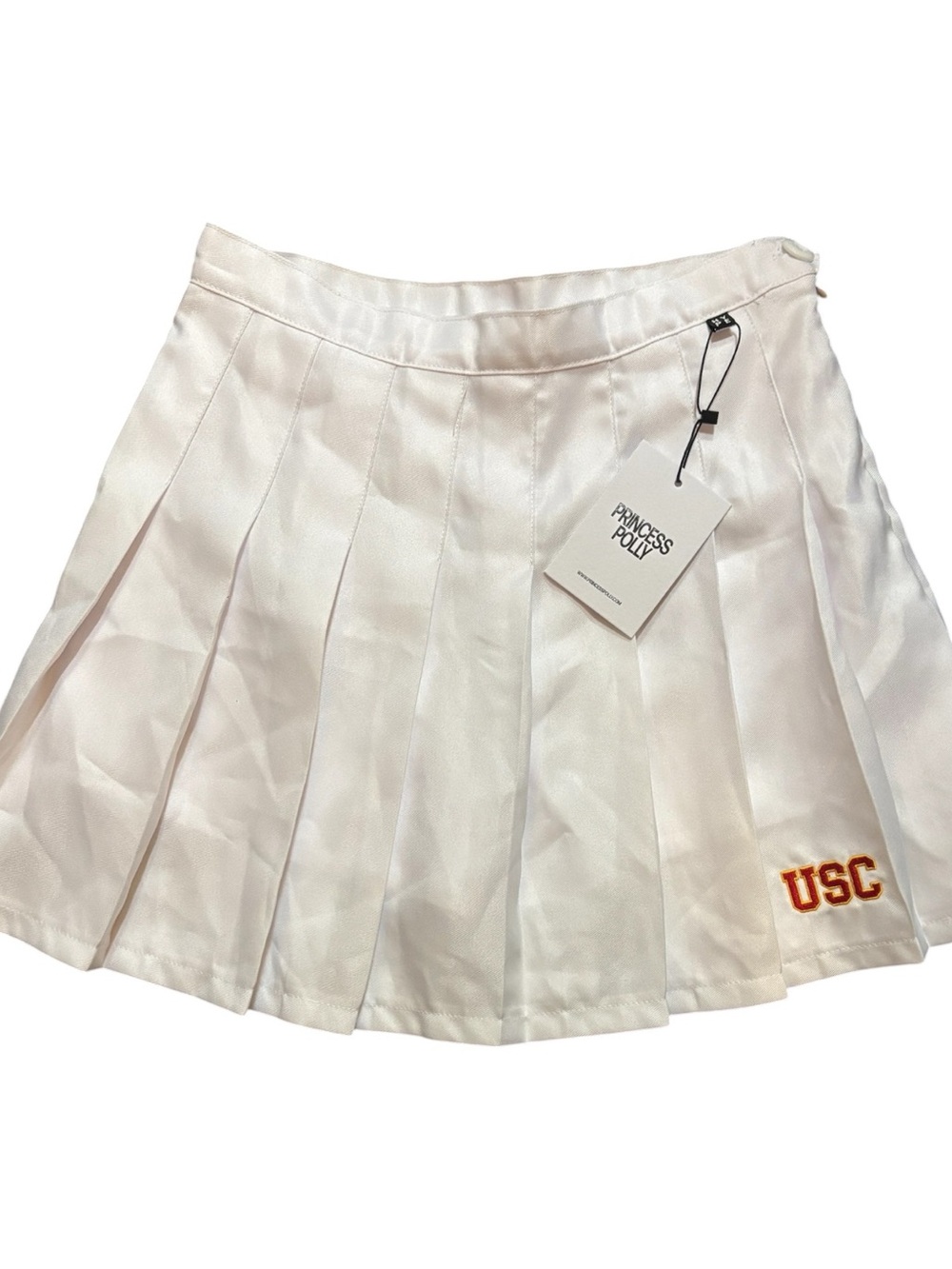 Princess Polly White Pleated Mini Skirt with USC Embroidery